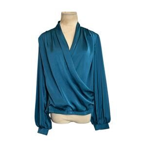 Shein teal crossed front draped blouse size 6
